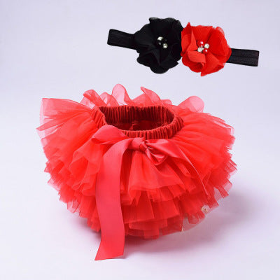 Baby Girls Red Tutu Skirt with Flower Headband
