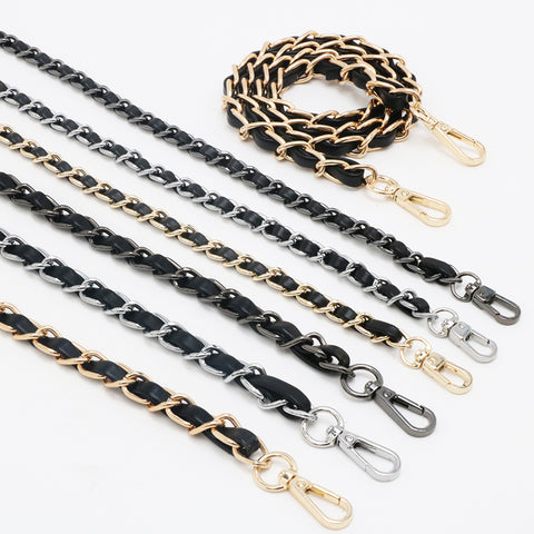 Leather & Metal Plating Chain in Silver