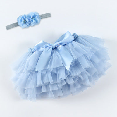 Baby Girls Blue Tutu Skirt with Flower Headband