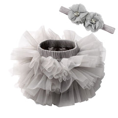 Baby Girls White Tutu Skirt with Flower Headband