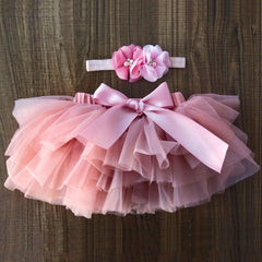 Baby Girls Gray Tutu Skirt with Flower Headband