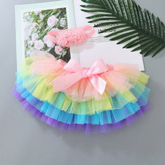 Baby Girls Rainbow Tutu Skirt with Flower Headband