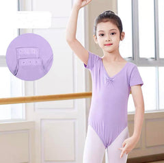 Lavender Short Sleeve Buttons Crotch Closure Leotard