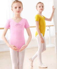 Pink Short Sleeve Buttons Crotch Closure Leotard