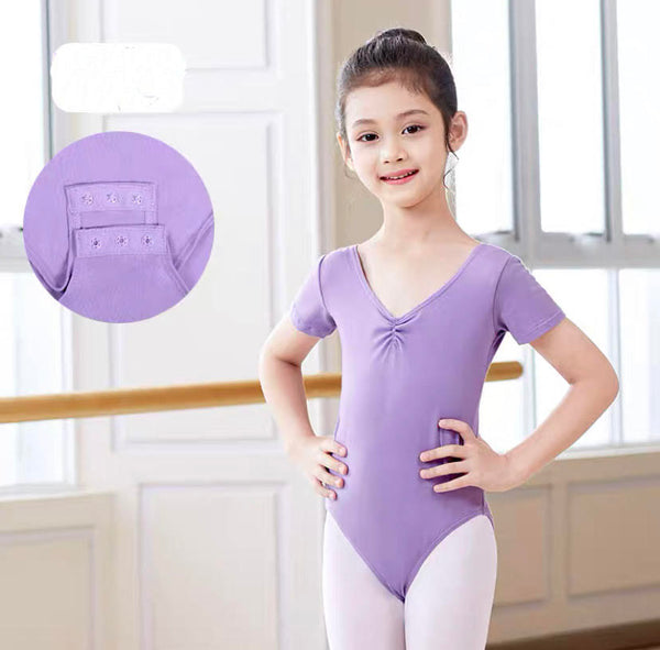 Lilac Short Sleeve Buttons Crotch Closure Leotard