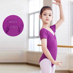 Purple Short Sleeve Buttons Crotch Closure Leotard