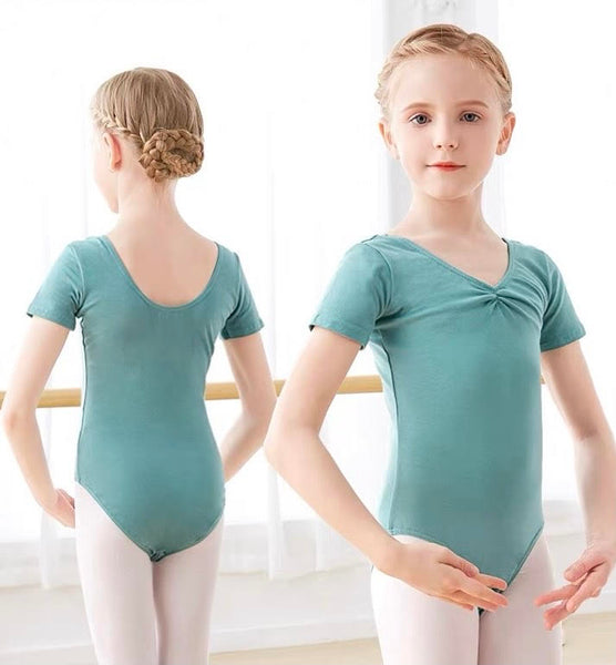 Turquoise Short Sleeve Buttons Crotch Closure Leotard