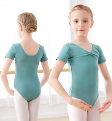 Turquoise Short Sleeve Buttons Crotch Closure Leotard