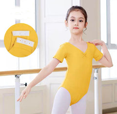 Yellow Short Sleeve Buttons Crotch Closure Leotard